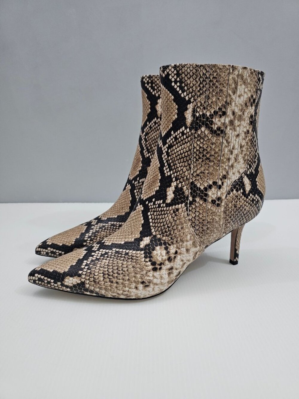 Veronica Beard Lisa Snake Print Ankle Boot Womens 9.5 Pointed Toe Stiletto Heel